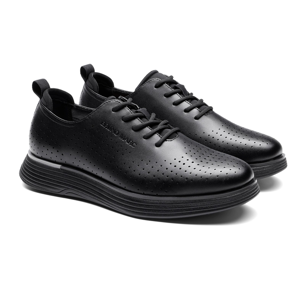 [MaxFlex SuiteCraft-] Men's Vegan Leather Comfortable Oxford Sneakers - BLACK - 3